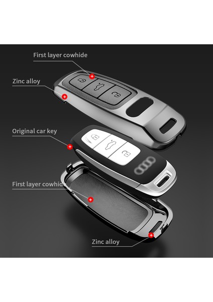 Siyah Kahverengi Audi A3 A4 Al 8p B6 B7 B8 C6 Rs3 Q3 Q7 Tt 8l 8V S3 Anahtarlık Araba Aksesuarı Için Çinko Alaşımlı Anahtar Kapak Koruyucu Kılıf (Yurt Dışından)