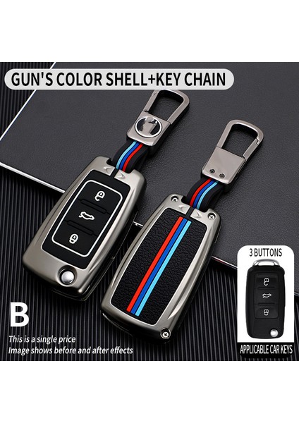 Anahtarlık ile Gri Vw Volkswagen Polo Tiguan Passat B5 B6 B7 Golf K6 Jetta Lavida Skoda Octavia Için Çinko Alaşım Araba Anahtarı Kılıfı Kapak (Yurt Dışından)