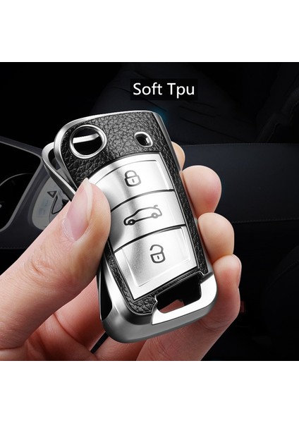 Gümüş-Anahtarlık Vw Volkswagen MK7GTI 7golf 7golf R Skoda Octavia A7 Seat Katlanır Uzaktan Kumanda Kılıfı Anahtarlık Deri+Tpu Araba Anahtar Kılıfı (Yurt Dışından) indirimleri