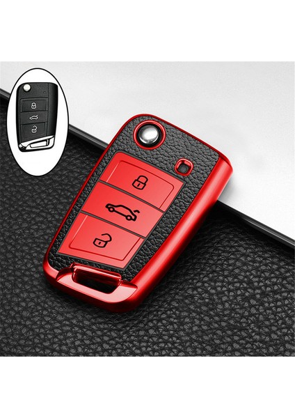 B Stili Kırmızı Vw Volkswagen Polo Tiguan Passat Golf Mk Jetta Skoda Kodiaq Superb Octavia Seat Için Deri Tpu Araba Anahtarlık Kılıfı Kapağı Promosyon (Yurt Dışından)