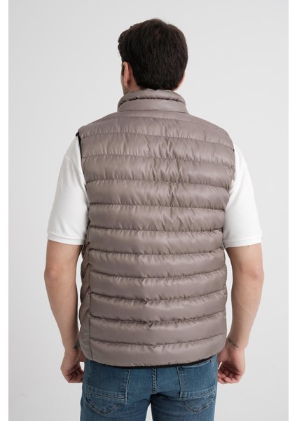 Erkek Polyester Elyas Fermuarlı Koyu Gri Kapitone Yelek - 1004