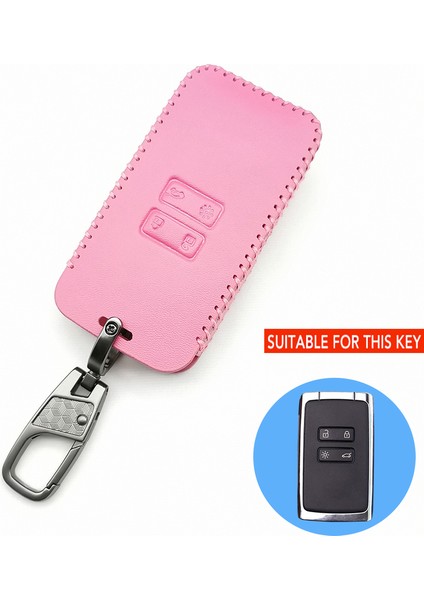 Pembe Renault Koleos ve Kadjar Için %100 Deri Anahtarlık Anahtar Kapağı - 4 Buton Akıllı Anahtar Toz Toplayıcı (Yurt Dışından)