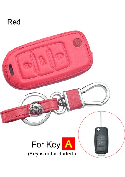 Bir Kırmızı Vw Volkswagen Polo Golf 7 Passat B6 B5 Up Beetle Tiguan Skoda Octavia Seat Ibiza Leon Için Deri Araba Anahtar Kılıfı Flip Uzaktan Kumanda Kapak (Yurt Dışından)