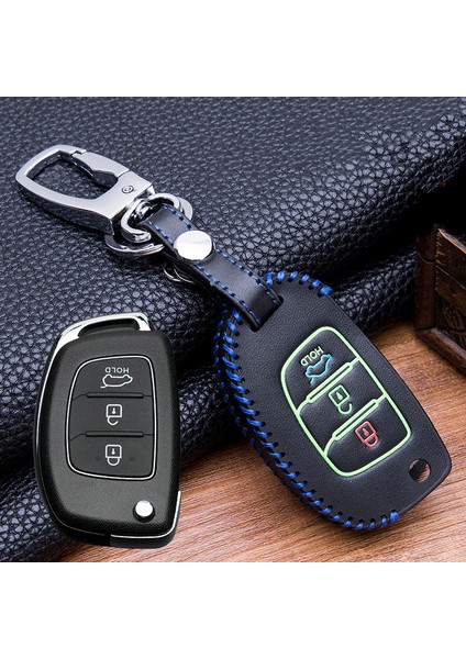 C-Kırmızı Hyundai Creta I10 I20 Tucson Elantra Santa Fe Için Parlak Deri Araba Uzaktan Kumanda Flip Anahtar Kabuk Kılıfı Oto Anahtarlık Kapak Case - El Dikişi (Yurt Dışından)