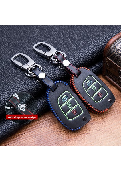 C-Kırmızı Hyundai Creta I10 I20 Tucson Elantra Santa Fe Için Parlak Deri Araba Uzaktan Kumanda Flip Anahtar Kabuk Kılıfı Oto Anahtarlık Kapak Case - El Dikişi (Yurt Dışından)