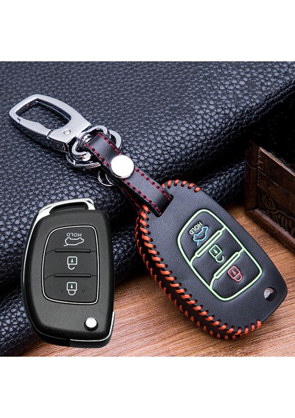 C-Kırmızı Hyundai Creta I10 I20 Tucson Elantra Santa Fe Için Parlak Deri Araba Uzaktan Kumanda Flip Anahtar Kabuk Kılıfı Oto Anahtarlık Kapak Case - El Dikişi (Yurt Dışından)