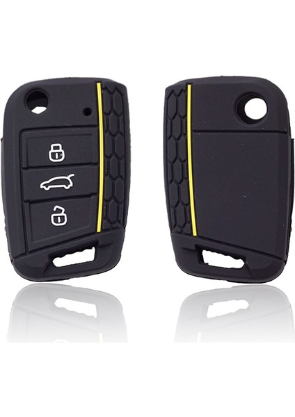Siyah Sarı Çizgi Vw Golf 7 Mk7 3 Düğmeli Katlanabilir Uzaktan Kumanda Anahtar Kılıfı Için Silikon Kapak (Yurt Dışından)