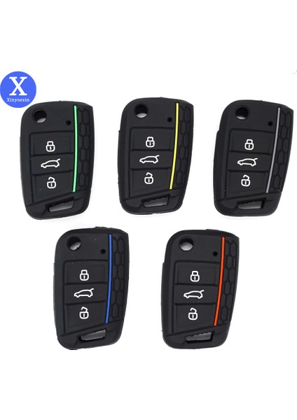 Siyah Sarı Çizgi Vw Golf 7 Mk7 3 Düğmeli Katlanabilir Uzaktan Kumanda Anahtar Kılıfı Için Silikon Kapak (Yurt Dışından)