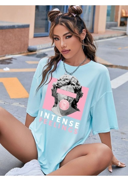 Intense Felling Baskılı Kadın Oversize Salas T-Shirt Boyfriend