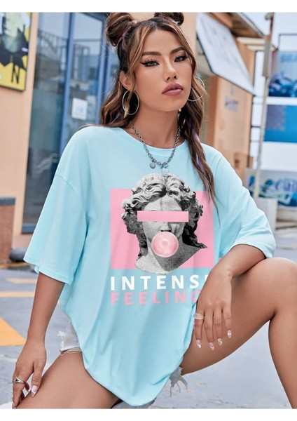 Intense Felling Baskılı Kadın Oversize Salas T-Shirt Boyfriend