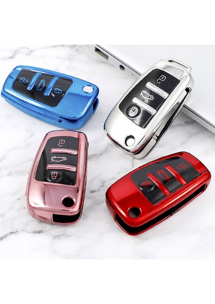 Mavi Anahtar Kutusu Audi A1 A3 A4 A5 A6 A7 Q3 Q5 S6 B6 B7 Bv 8l Tt Rs Araba Tpu Katlanır Anahtar Kılıfı Kapak Kabuk Anahtarlık Koruyucu (Yurt Dışından)