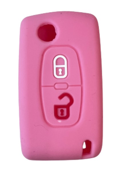 Pembe Citroeeugeot Için 2 Butonlu Silikon Araba Anahtarlık Kılıfı Flip Uzaktan Araba Anahtarı Kabı Shell Fob (Yurt Dışından)