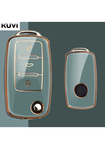 Yeşil Yeni Lüks Kaplama Araba Anahtar Kılıfı Kapak Vw Volkswagen Polo Golf Passat Beetle Caddy T5 Up Eos Tiguan Skoda A5 Seat Leon Altea Için (Yurt Dışından)