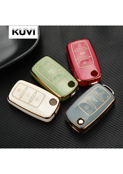 Yeşil Yeni Lüks Kaplama Araba Anahtar Kılıfı Kapak Vw Volkswagen Polo Golf Passat Beetle Caddy T5 Up Eos Tiguan Skoda A5 Seat Leon Altea Için (Yurt Dışından)