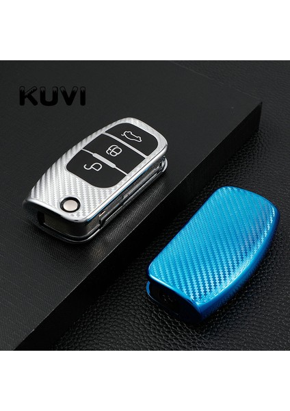 Yeşil Ford Fiesta Focus 2 Ecosport Kuga Escape Falcon B-Max C-Max Eco Sport Galaxy Için Karbon Tane Araba Katlanır Anahtar Kılıfı Kapak Case (Yurt Dışından)
