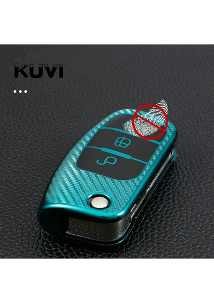 Yeşil Ford Fiesta Focus 2 Ecosport Kuga Escape Falcon B-Max C-Max Eco Sport Galaxy Için Karbon Tane Araba Katlanır Anahtar Kılıfı Kapak Case (Yurt Dışından)
