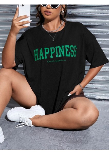 Happıness Baskılı Kadın Oversize Salas T-Shirt Boyfirend