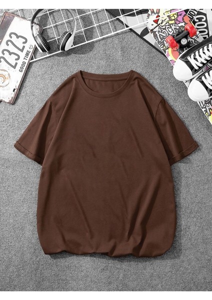 Kahverengi Erkek Oversize Basic T-Shirt