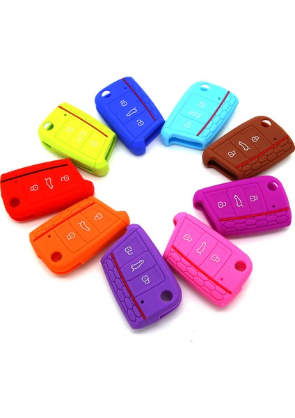 P Vw Volkswagen Golf 7 Mk7 Skoda Octavia A7 3 Düğmeli Araba Anahtarı Kılıfı Silikon Kapak - Anahtarlık Oto Aksesuarları Koruyucu Key Bag (Yurt Dışından) fiyatları