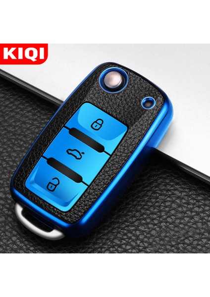 Mavi Kıqı Tpu Deri Araba Anahtar Kılıfı Vw Bora Polo Tiguan Jetta Passat B5 B6 B7 Golf Beetle Skoda Octavia Için (Yurt Dışından)