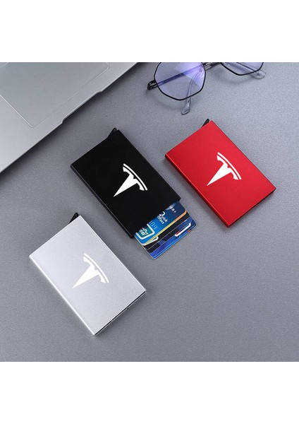 Kırmızı Akıllı Cüzdan Ince Kimlik Kartı Rfıd Kılıf Otomatik Metal Anahtar Kart Tutucu Banka Kredi Kılıfı Tesla Model 3 Model Y Model x Model S (Yurt Dışından)