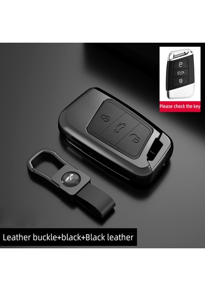 KUNIO Custodia Protettiva In TPU Per Chiave Auto, Adatta Per VW Passat B8, Golf 7, Tiguan, Skoda Superb, Kodiaq, Con Portachiavi E Design Bordi Argentati, Nero - copertina