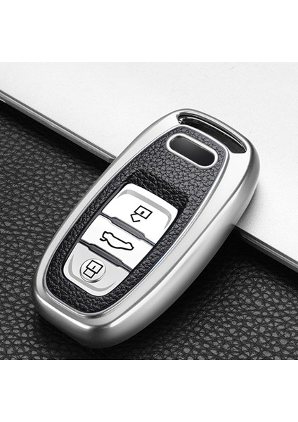Kırmızı Audi A1 A3 A4 A5 A6 A7 A8 Quattro Q3 Q5 Q7 Için Sıcak Tpu+Deri Dokulu Araç Uzaktan Akıllı Anahtar Kılıf Kapak Kabuk Aksesuarları (Yurt Dışından)