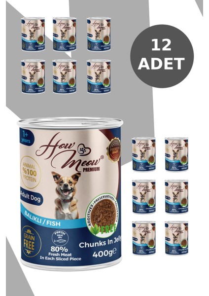 12 ADET JÖLELİ PARÇA ETLİ YETİŞKİN KÖPEK YAŞ MAMASI BALIKLI