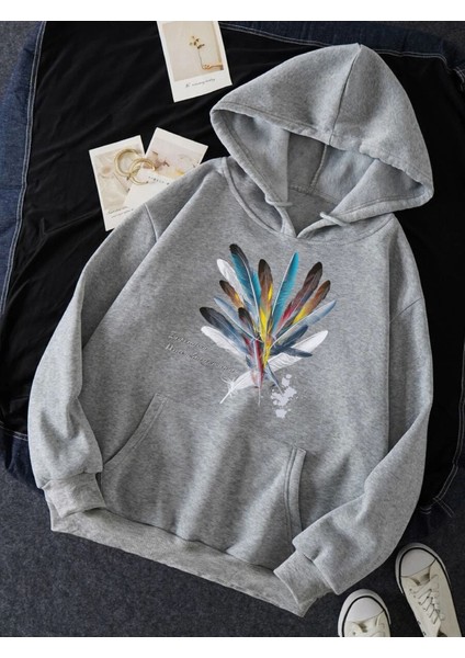Tüy Baskılı Oversize Sweatshirt