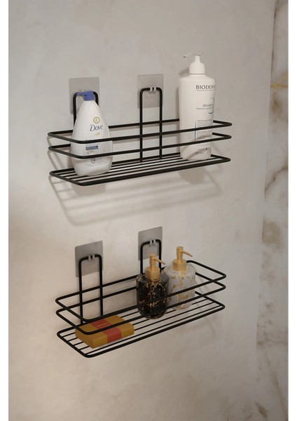 Siyah Yapışkanlı Banyo Düzenleyici Şampuanlık Banyo Rafı Duş Rafı Organize