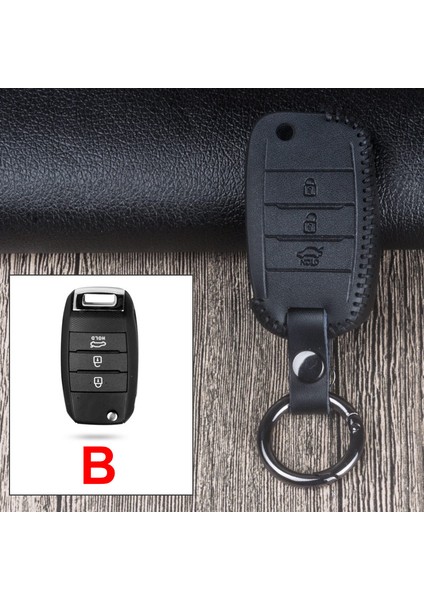 B Siyah Kia Rio 5 Sportage Erato K3 Forte Optima K5 K2 Ceed Sorento Soul Picanto Aksesuarları Için Deri Araba Uzaktan Kumanda Anahtar Kılıfı Kapak (Yurt Dışından)