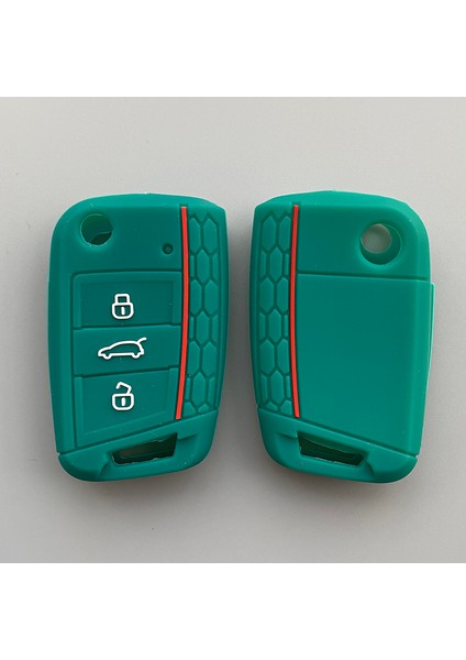 Koyu Yeşil Volkswagen Golf 7 Mk7 Seat Ibiza Leon Fr 2 Altea Aztec Skoda Octavia Için Silika Jel Araba Anahtar Kılıfı Kapak 3 Düğme Anahtar (Yurt Dışından)