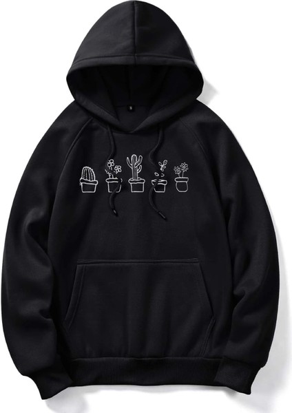 Kadın Oversize Kaktüs Baskılı Siyah Sweatshirt