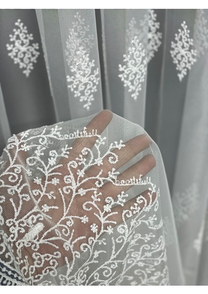 Lizbon Serpme Desenli Tül Perde (Pilesiz) modelleri