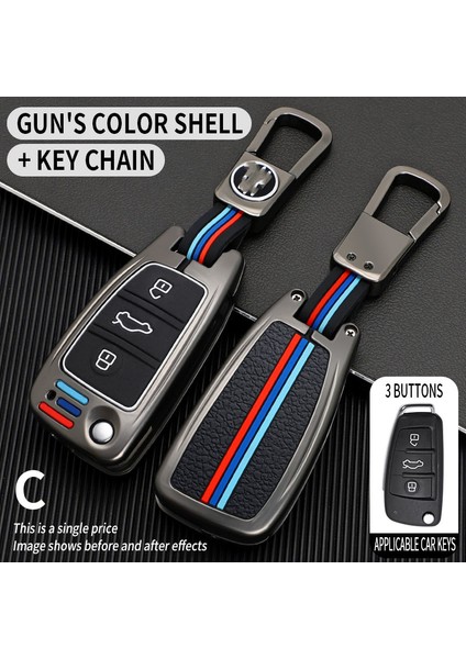 Gri Audi A1 A3 A4 A5 A6 A7 A8 Quattro Q3 Q5 Q7 R8 Allroad Tt Rs5 Rs6 Anahtarlık Kılıfı Kapak Shell Cover (Yurt Dışından)