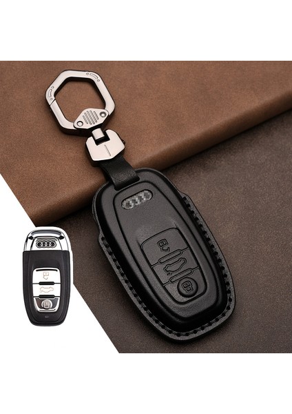 B-Siyah Audi A3 A4 B9 A6 C8 Ak A8 D5 S8 Q7 Q8 Sq8 E-Tron Aksesuarları Için Deri Anahtarlık Kılıfı Kapak (Yurt Dışından)