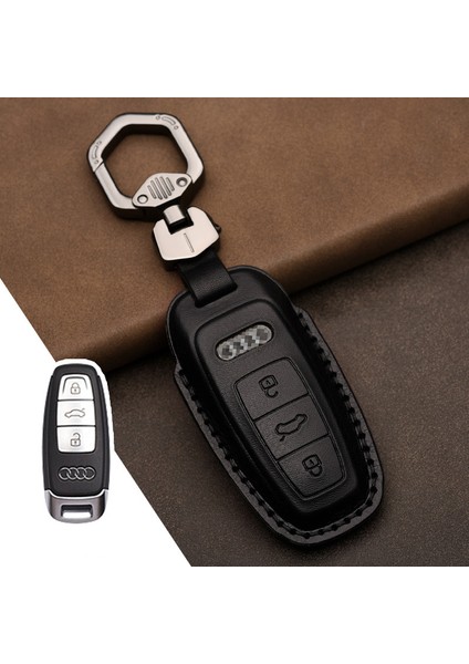 C-Siyah Audi A3 A4 B9 A6 C8 Ak A8 D5 S8 Q7 Q8 Sq8 E-Tron Aksesuarları Için Deri Anahtarlık Kılıfı Kapak (Yurt Dışından)