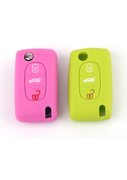 Pembe Peugeot ve Citroen Için 3 Düğmeli Silikon Araba Anahtar Kılıfı Koruyucu Kılıf (Yurt Dışından) modelleri