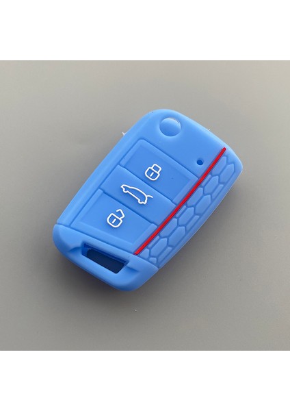 Açık Mavi Volkswagen Golf 7 Mk7 Seat Ibiza Leon Fr 2 Altea Aztec Skoda Octavia Için Silika Jel Araba Anahtar Kılıfı Kapak 3 Düğme Anahtar (Yurt Dışından)