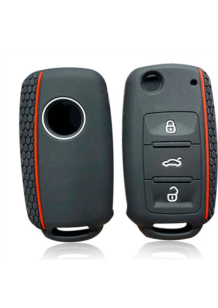 Siyah (Kırmızı Çizgi) Vw Golf Bora Jetta Polo Mk4 Mk6 Bora Passat B5 B6 Superb Tiguan Beetle Anahtar Kılıfı Silicone Araba Anahtar Kapak Case - Anahtar Tutucu (Yurt Dışından)