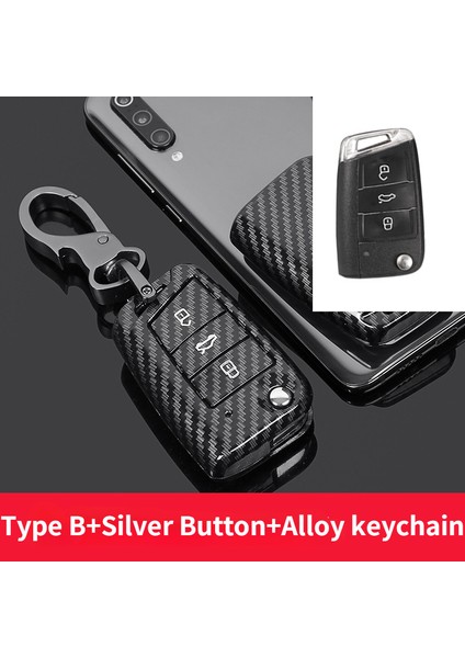 Seçenek 2 Vw Volkswagen Polo Golf T5 Passat B6 B5 Skoda Octavia A5 A7 Seat Leon Ibiza Ateca Anahtarlık ile Karbon Abs Araba Anahtarlık Kılıfı (Yurt Dışından)