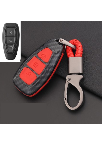 B-Kırmızı Ford Focus Mk3 Mk4 Kuga Escape Ecosport Yeni Fiesta Için Karbon Fiber Uzaktan Kumanda Araba Anahtarlık Kılıfı Case, Akıllı Anahtar (Yurt Dışından)