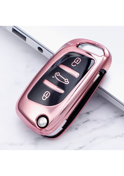 D-Pembe Peugeot Citroe Ds3 Ds4 Ds5 Ds6 Uzaktan Anahtar Kabuk Aksesuarları Için 3 Butonlu Yumuşak Tpu Araba Katlanabilir Anahtar Kılıfı Tam Kapak (Yurt Dışından)