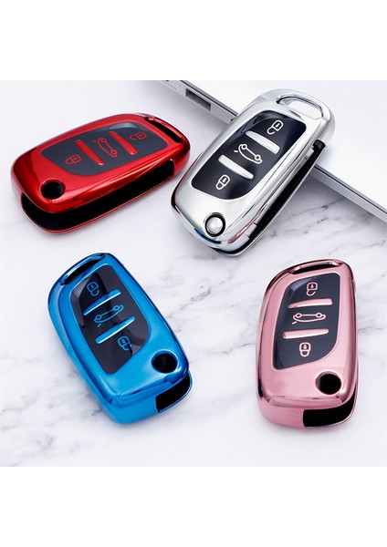 D-Pembe Peugeot Citroe Ds3 Ds4 Ds5 Ds6 Uzaktan Anahtar Kabuk Aksesuarları Için 3 Butonlu Yumuşak Tpu Araba Katlanabilir Anahtar Kılıfı Tam Kapak (Yurt Dışından)
