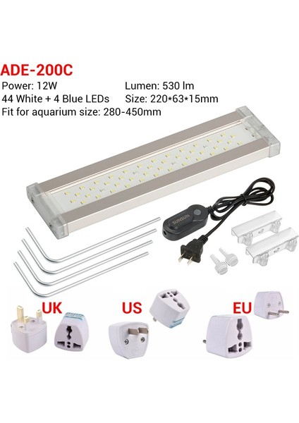 Ade 200C Stili Nicrew Akvaryum Akvaryum Tesisi Için LED Aydınlatma Ultra-Ince Alüminyum Alaşımlı Balık Tankı Tesisi Büyümek LED Aydınlatma K (Yurt Dışından)