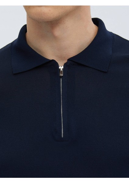 Lacivert Polo Yaka Düz Örgü Triko