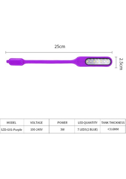 SZD-G01-PRUPLE Stili Akvaryum Lambası LED Akvaryum Işıkları Yüksek Manyetik Sabitleme Klipsi USB 360 Derece Dönebilen Parlaklık Balık Tankı Işığı Için 3W (Yurt Dışından)