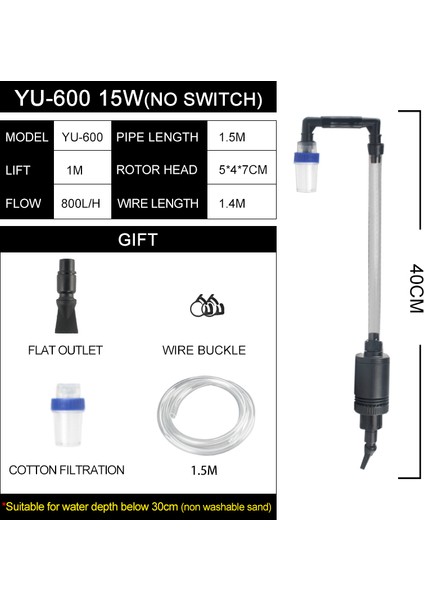 YU-600 15W Tarzı Au Fişi Elektrikli Su Değişim Pompası Temiz Araçlar Akvaryum Balık Tankı Su Değiştirici Çakıl Temizleyici Sifon Su Filtresi Pompası (Yurt Dışından)