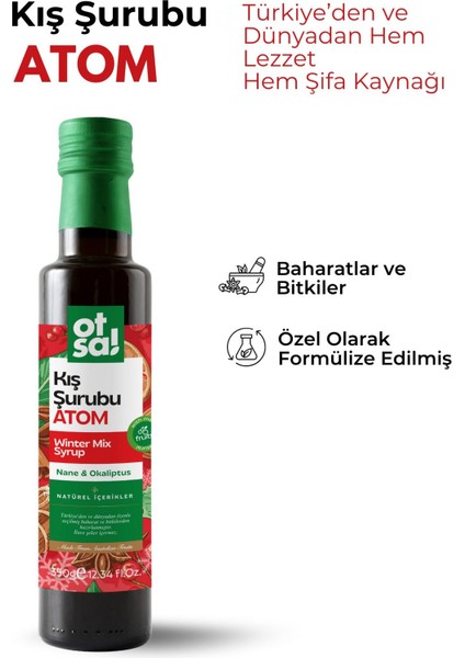 Atom Kış Şurubu Kozalak Pekmezi, Zencefil, Ekinezya ve Bitki Ekstraktları İçeren Doğal Karışım 350G