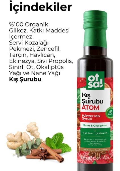 Atom Kış Şurubu Kozalak Pekmezi, Zencefil, Ekinezya ve Bitki Ekstraktları İçeren Doğal Karışım 350G